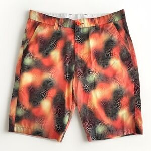 Mens Golf Shorts 33x10.5 Abstract Print Orange Black Stretch Performance Loud